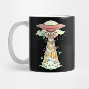 UFO Abducting Cats Surreal Alien Art Mug